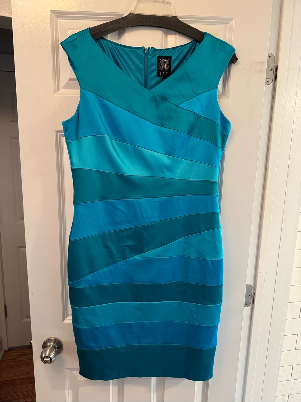 JAX Ocean Colors Fitted Bodycon Satin Sheath Dress Busty sz 14